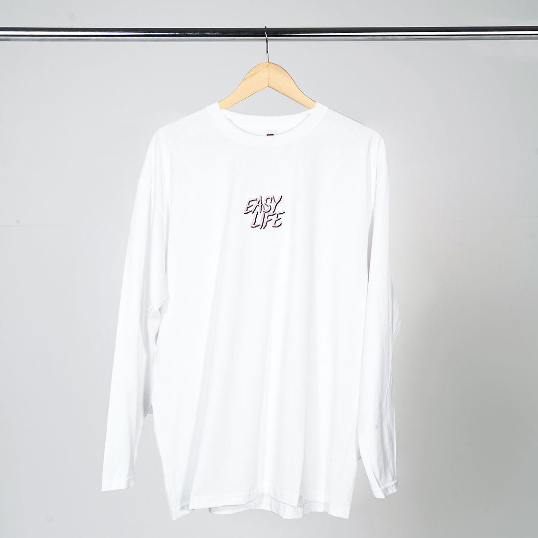 easy life - Pink Logo White Long Sleeve T-Shirt